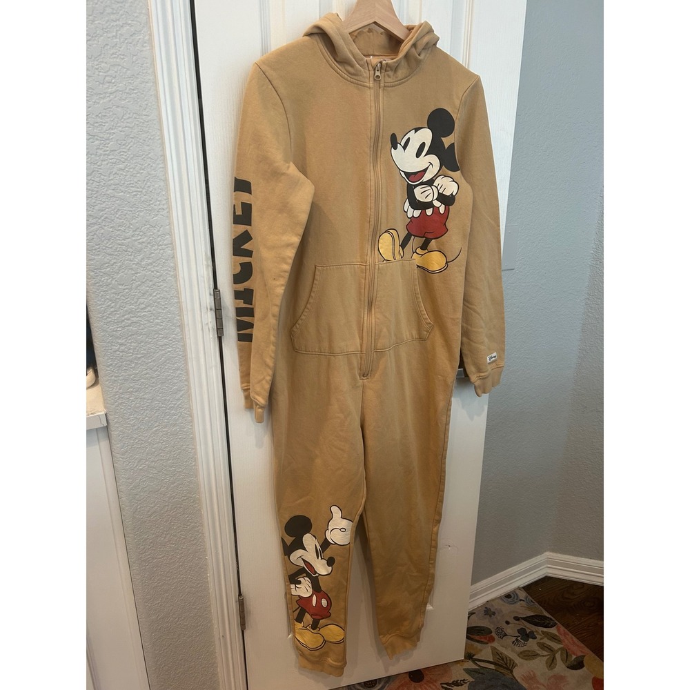 H&M Disney Mickey Mouse Hooded Onesie Jumpsuit Tan Kids US 20 k7106